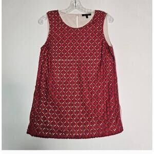 St. John Hibiscus Red Sleeveless Crochet Overlay Shift Dress Size P